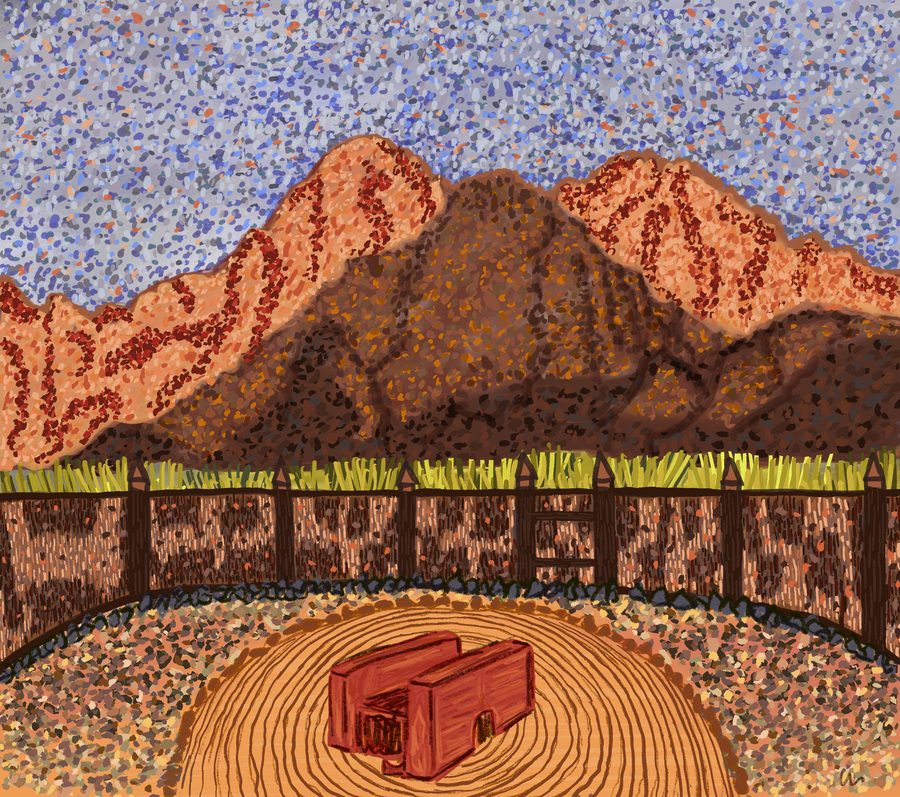 Dotwork landscape of the mountains above Crestone, Colorado