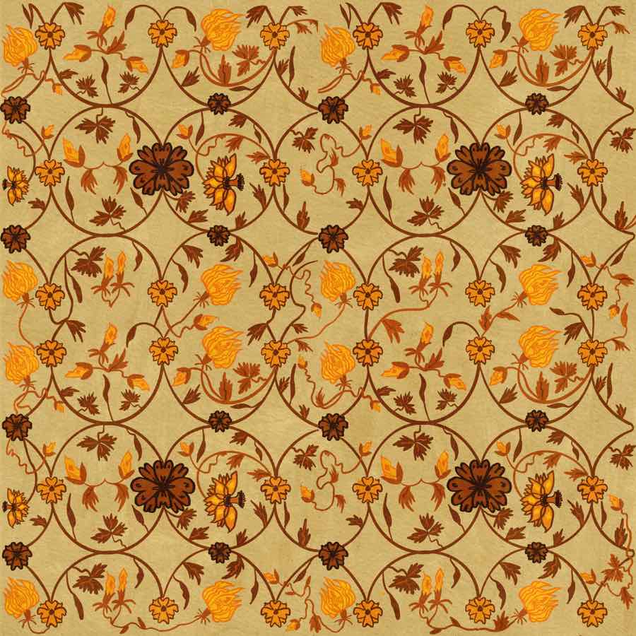 Brown and rust florals on a tan ground