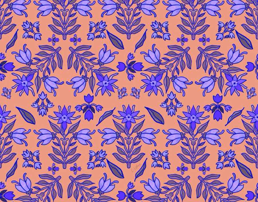 Patterns Galore: blue floral repeat on peach