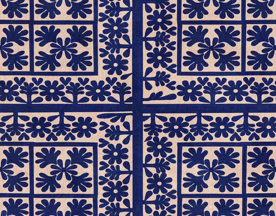 Quilted Florals: navy floral cut-outs in a quilted grid